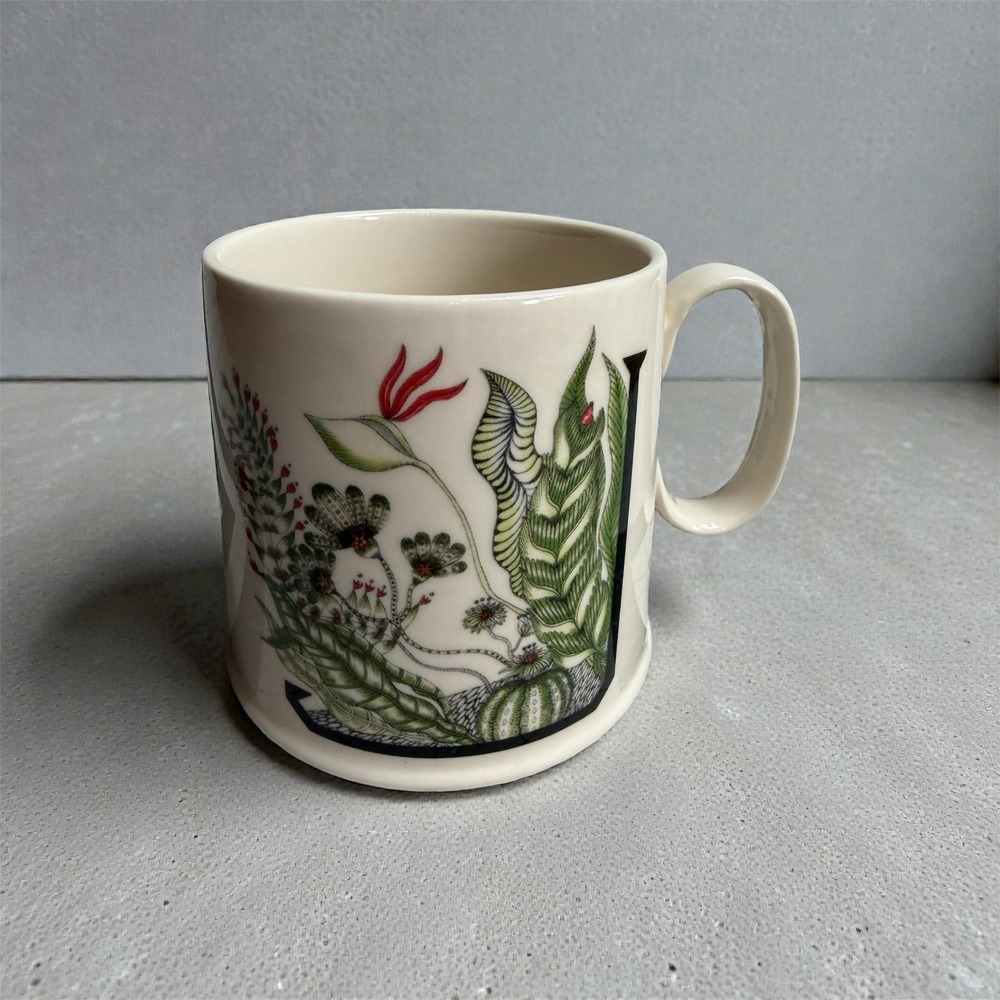 Balducci For Anthropologie Initial Monogram J Jungle Plants Lg Coffee Mug